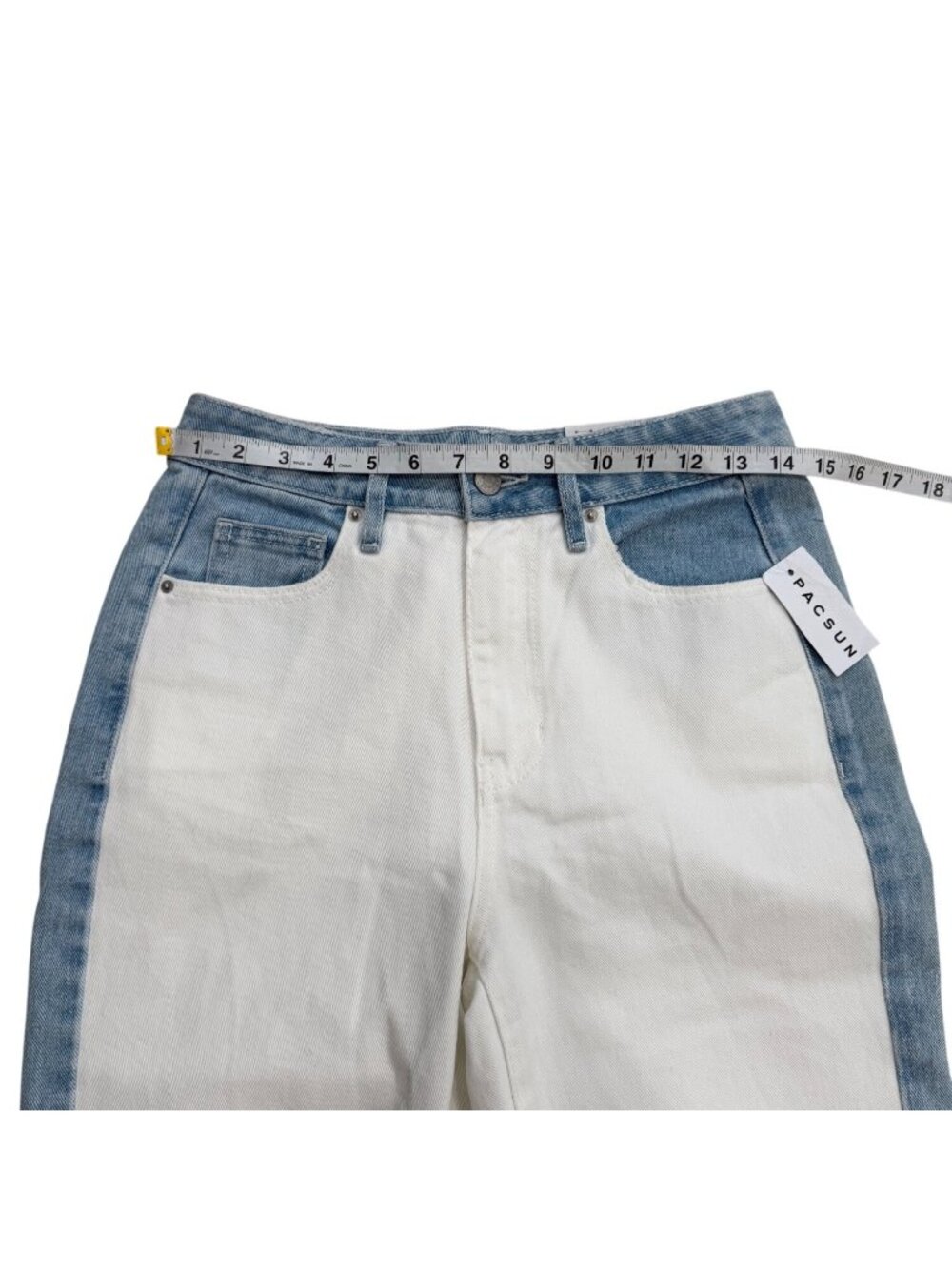 PacSun Womens Size 26 Mom Jean Distressed Freeze Pop White Blue Two-Tone NEW - Picture 5 of 8